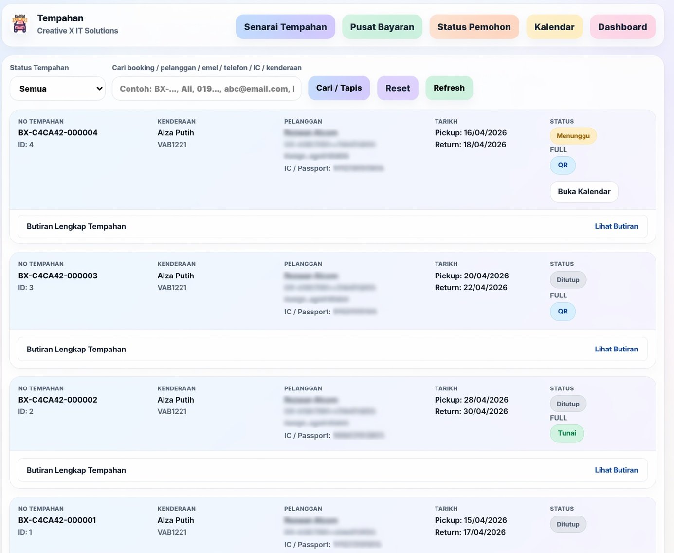 Screenshot halaman tempahan